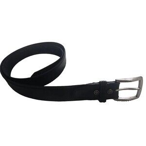 Columbia Mens Black Leather Belt  Silvertone Square Buckle 1.5" Wide Sz 42